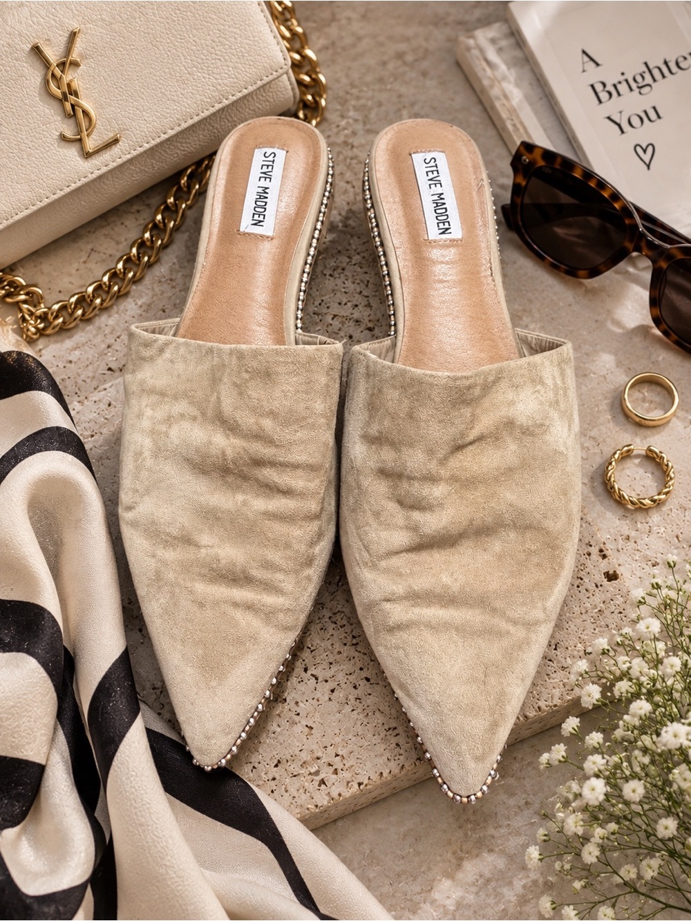 Steve Madden Beige Suede Pointed Toe Slip-On Mules Flats Size 12